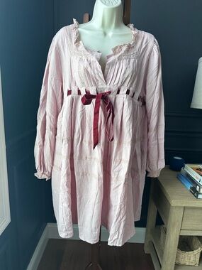 Blush Pink Babydoll Mini Oversized Dress with Velvet Ribbon S